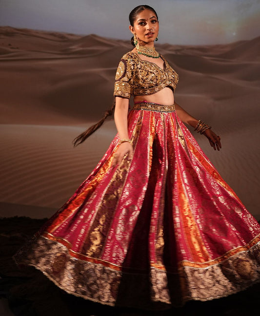 Pure Jamdani Flared Lehenga in Multicolour  Paired with Choli and Dupatta