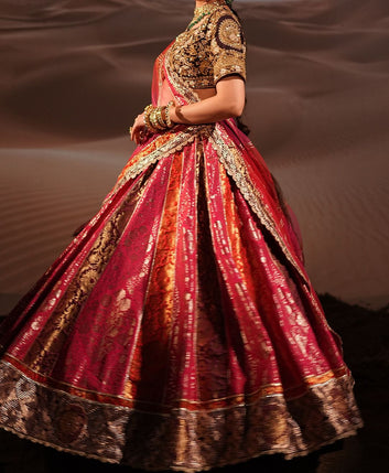 Pure Jamdani Flared Lehenga in Multicolour  Paired with Choli and Dupatta