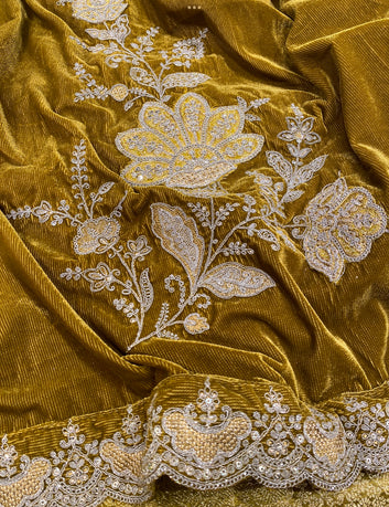 Fluorescent Shaded Kottri Velvet Suit with Embroidered Odhani