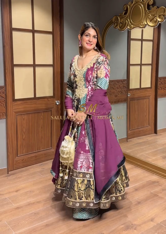 Banarasi Anarkali Suit with Organza Dupatta and Plazo