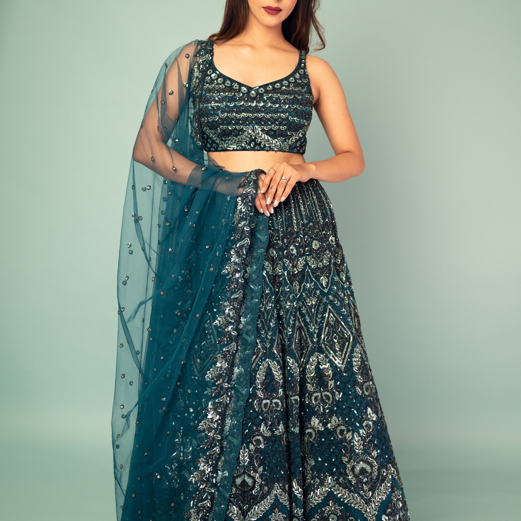 Royal Blue Hued Embroided Lehenga Choli With Dupatta