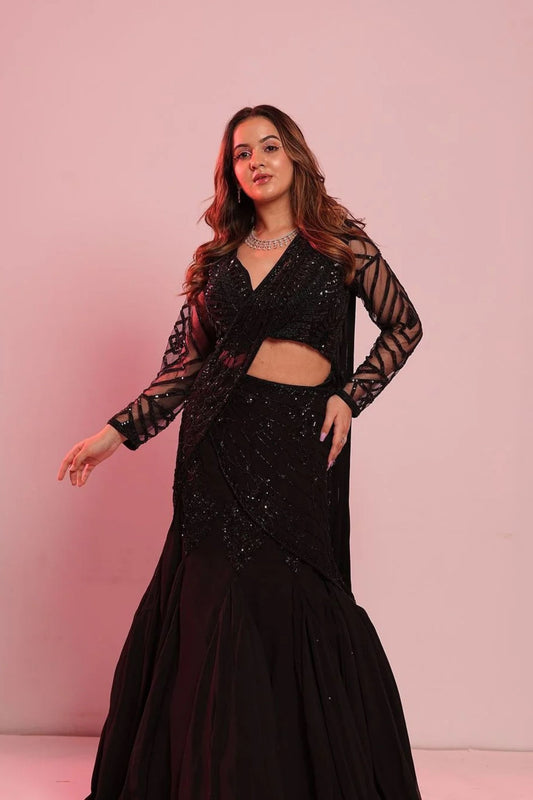 Black shaded lehenga cum saree