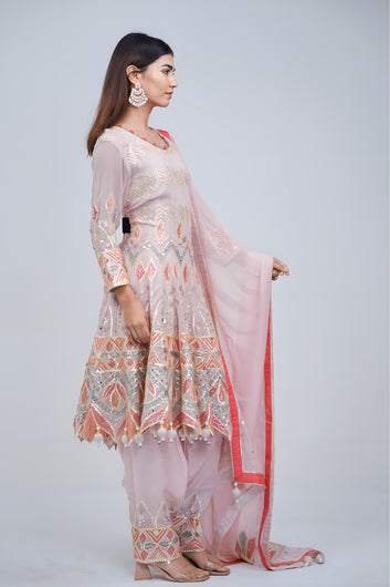 Baby Pink Anarkali Suit With Multi Highlights