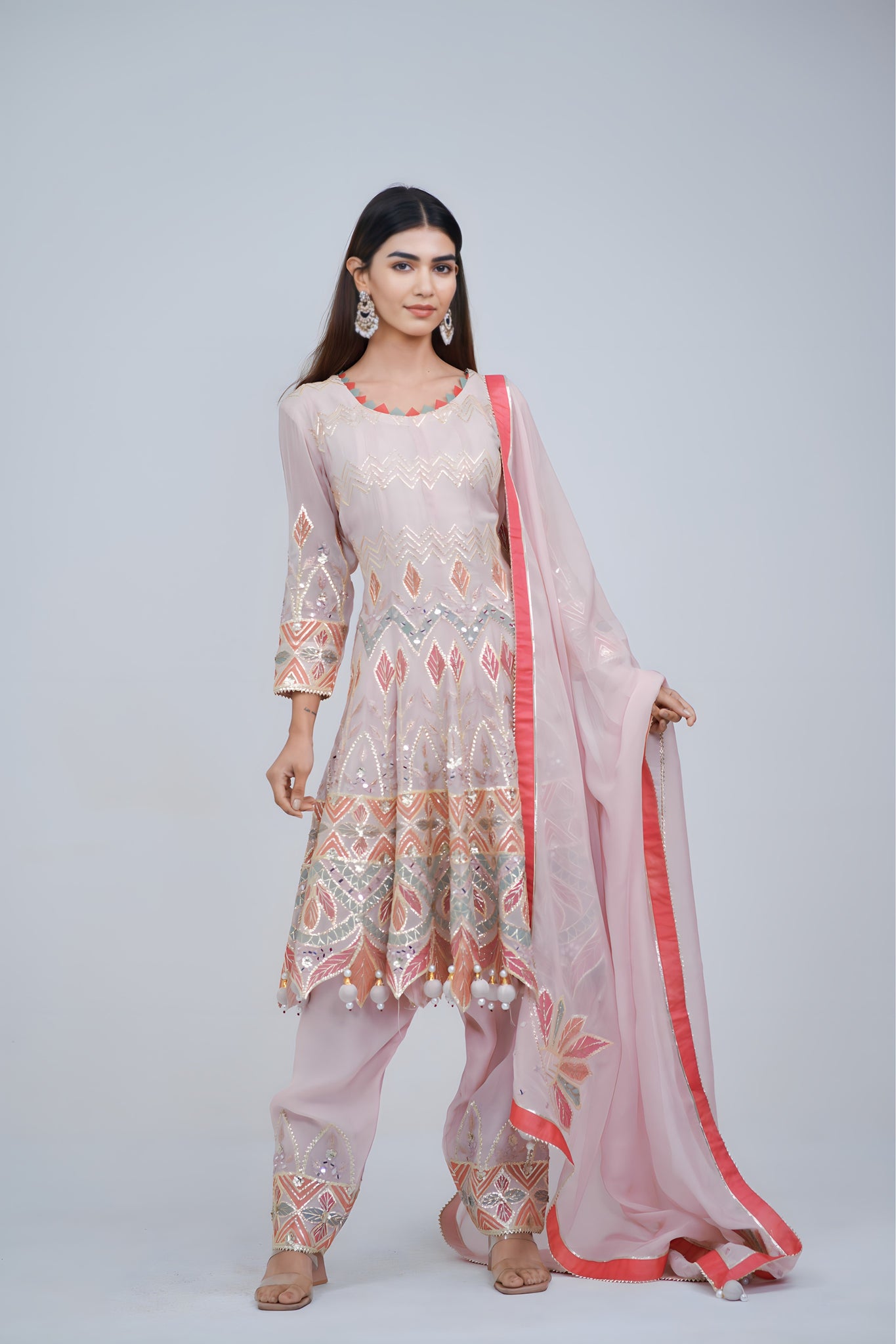 Baby Pink Anarkali Suit With Multi Highlights