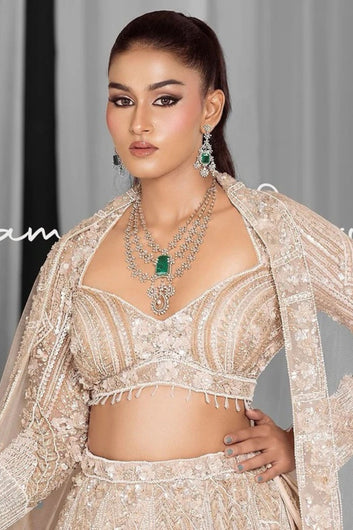 Ivory Hue Flairy Lehenga Fully Hand Stitched Paired with Crop Top and Dupatta