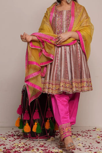 Pakistani anarkali salwaar suit with contrast duapatta