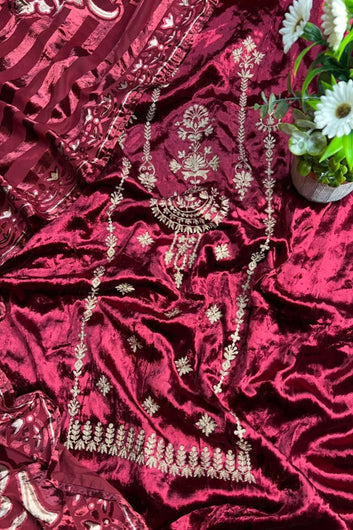 Cherry Hued Unstiched Pakistani Suit