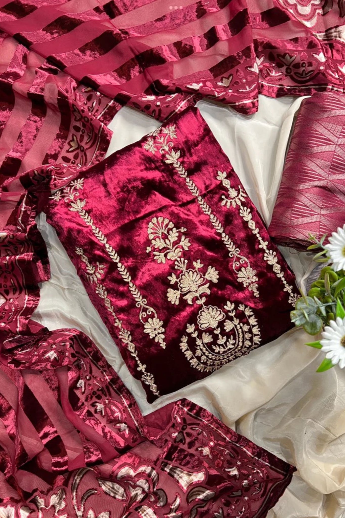 Cherry Hued Unstiched Pakistani Suit