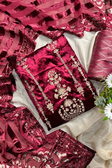 Cherry Hued Unstiched Pakistani Suit