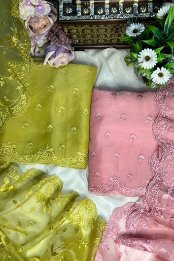 Soft Hued Pure Organza Unstitched Pakistani Style Suit