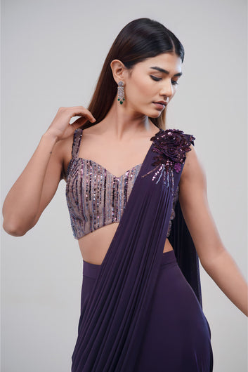 Subtle Glam Drape Saree with Hand stitched Onion Coloured Sequined Blouse