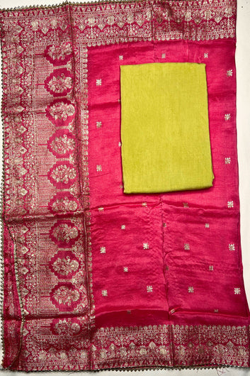 Elegant Maheshwari Silk Traditional Suit with Contrast Banarasi Dupatta