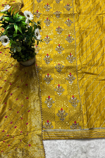 Bright Mustard Pure Chanderi Traditional Unstitched Suit