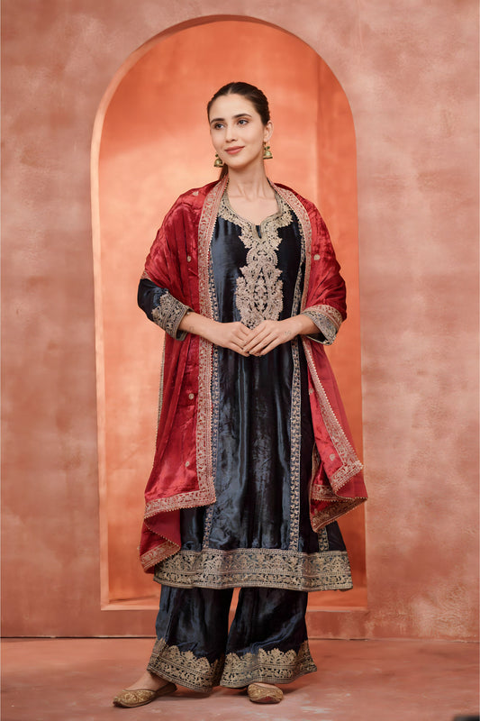 Pakistani A Line Suit With Red Odhani