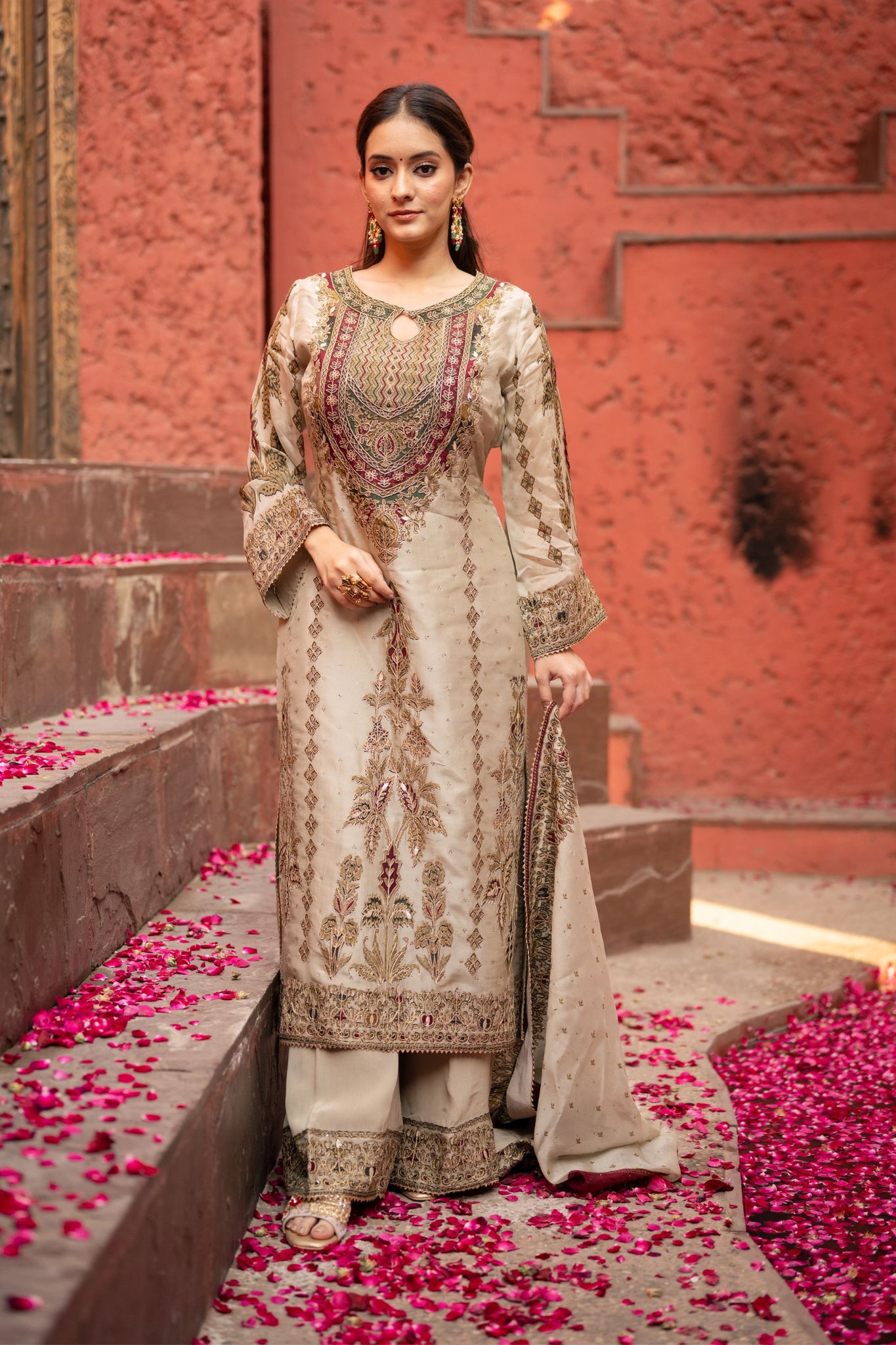 Golden Elegance Beige Pakistani Suit With Traditional Digital Printed Charm