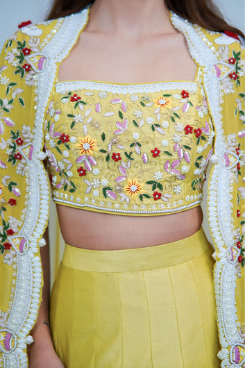 Sunshine Glam Indo Western Lehenga with Intricate Embroidered Cape Set