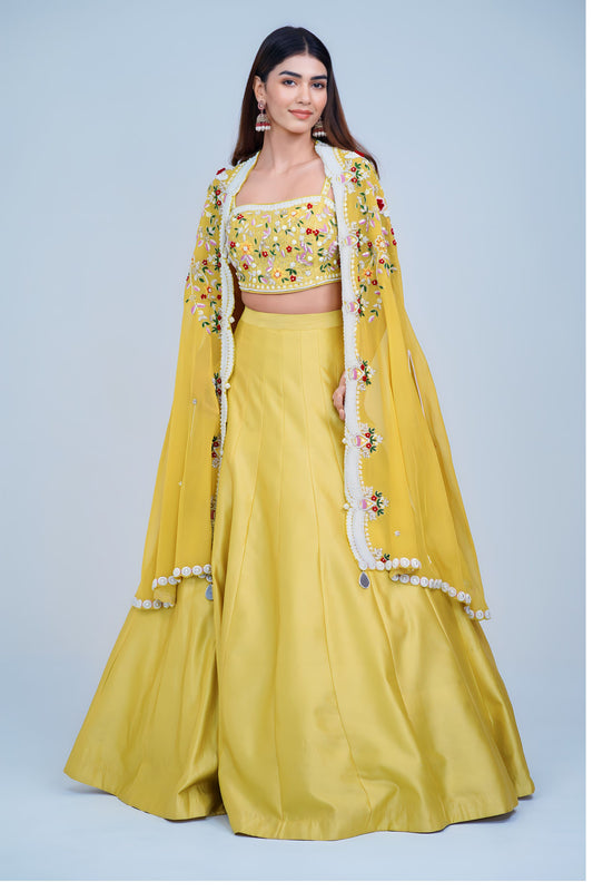 Sunshine Glam Indo Western Lehenga with Intricate Embroidered Cape Set