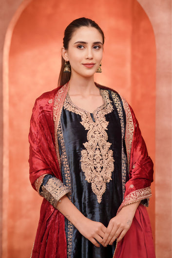 Pakistani A Line Suit With Red Odhani