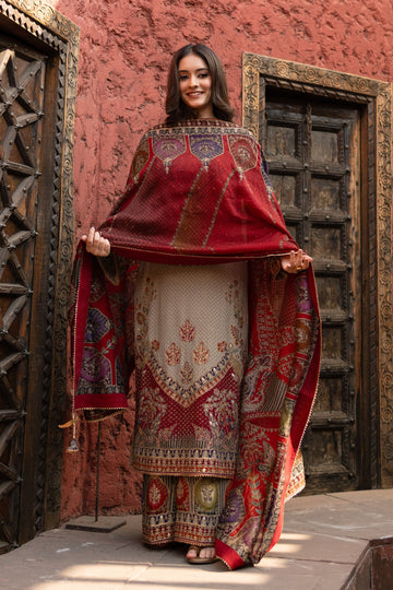 Multi Shade Pakistani Suit With odhani Dupatta and Golden Highlites