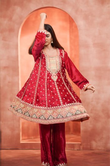 Velvet Elegance Peplum Ethnic Wear With  Touch Of Contrast