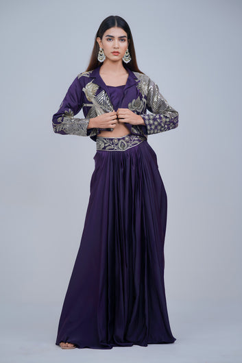 Elegant Pleated Skirt Set with Shrug