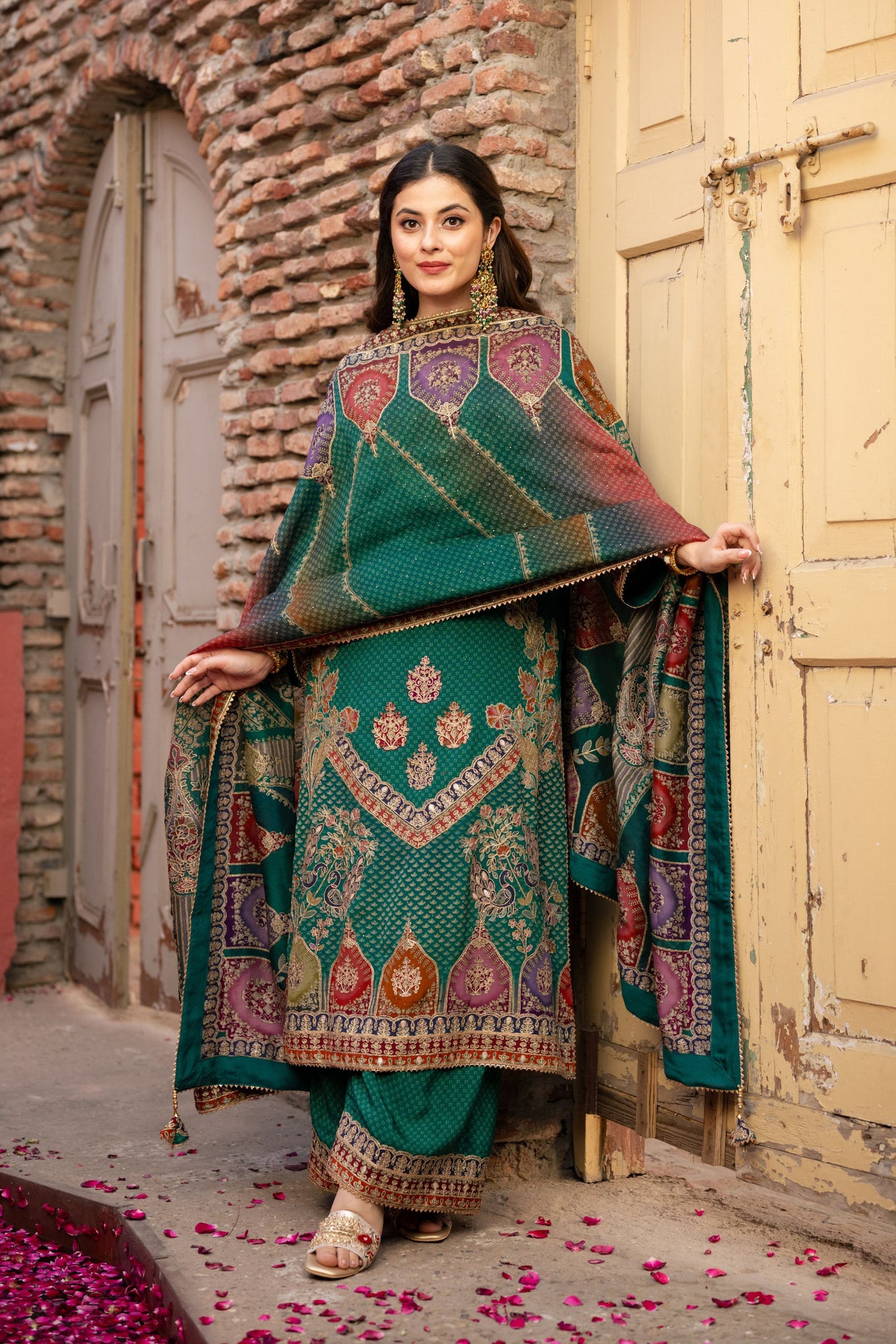 Glamorous Green Plazo Suit with Subtle Multi  Prints