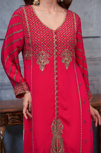 Pakistani Ethnic Achkan In Digital Pink Perfection