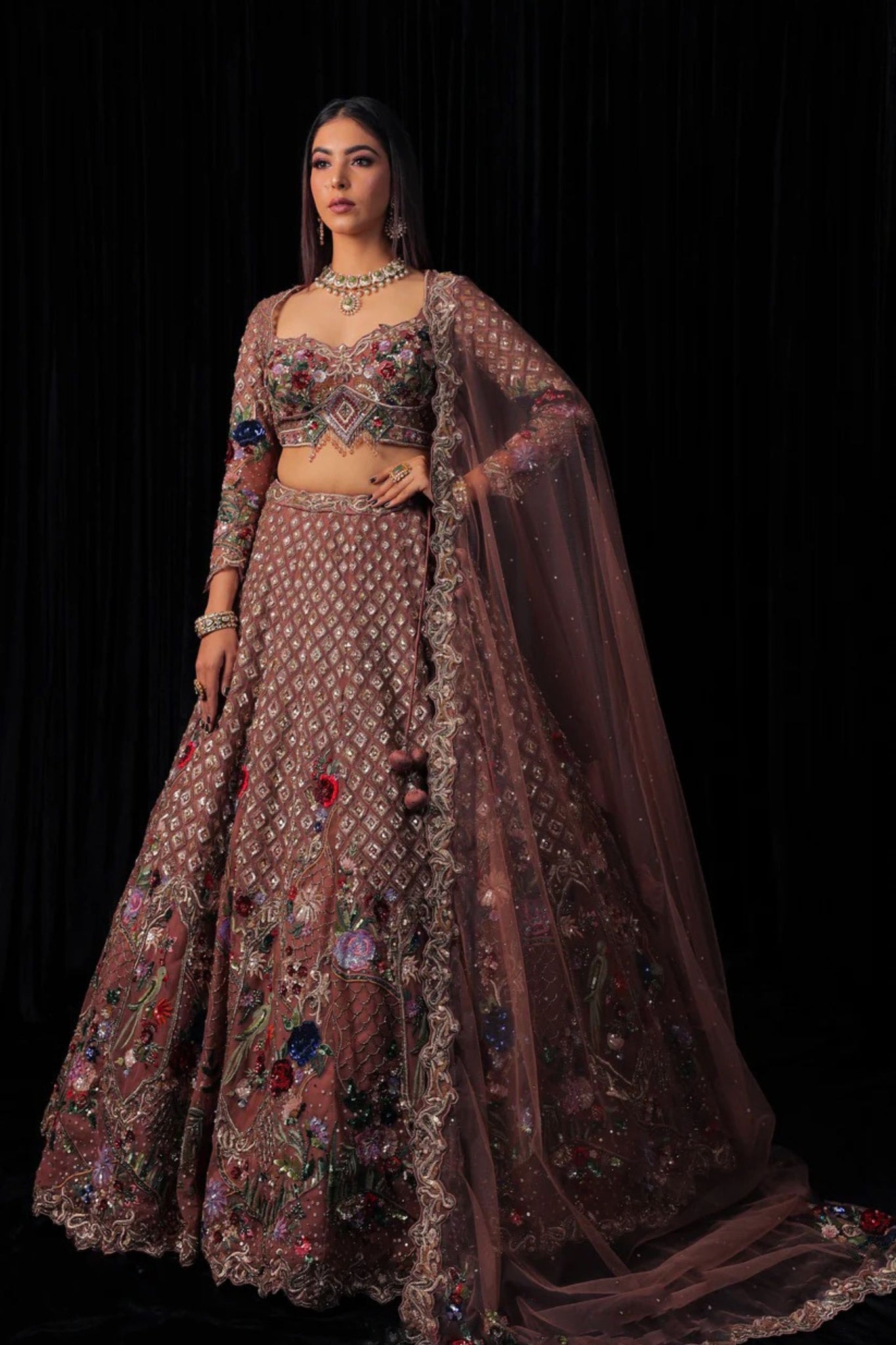 Chocolaty brown Australian sequins lehnga choli