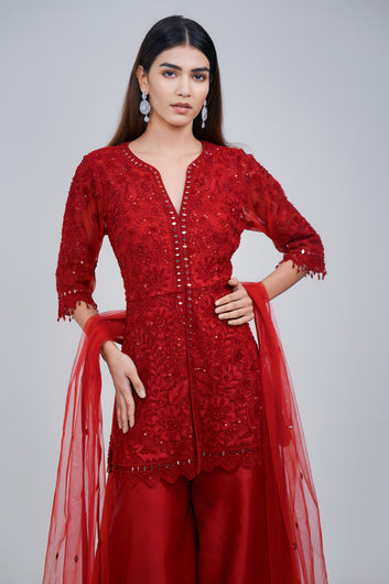 Luxury Maroon Monochromatic Ethnic Set