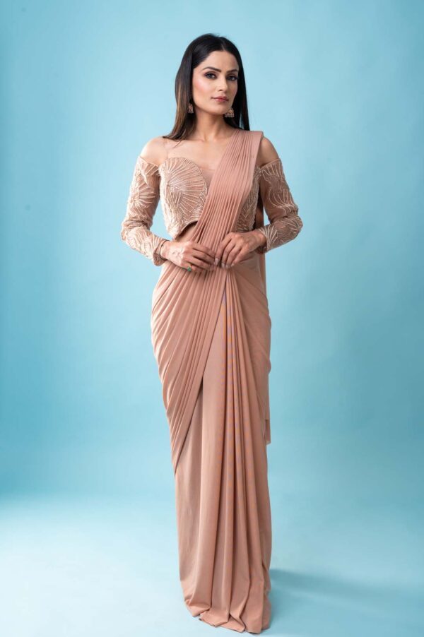 Off Shoulder Pre Draped Saree
