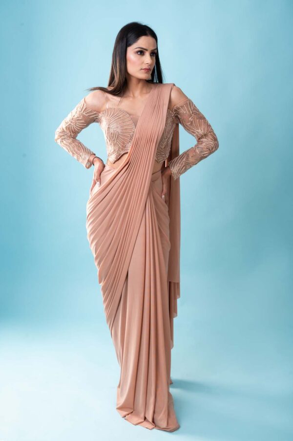 Off Shoulder Pre Draped Saree