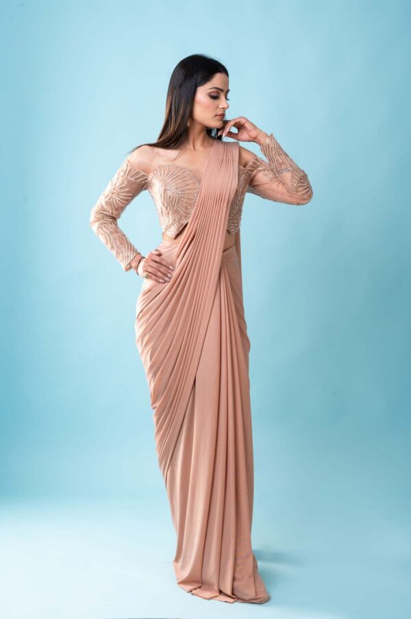 Off Shoulder Pre Draped Saree