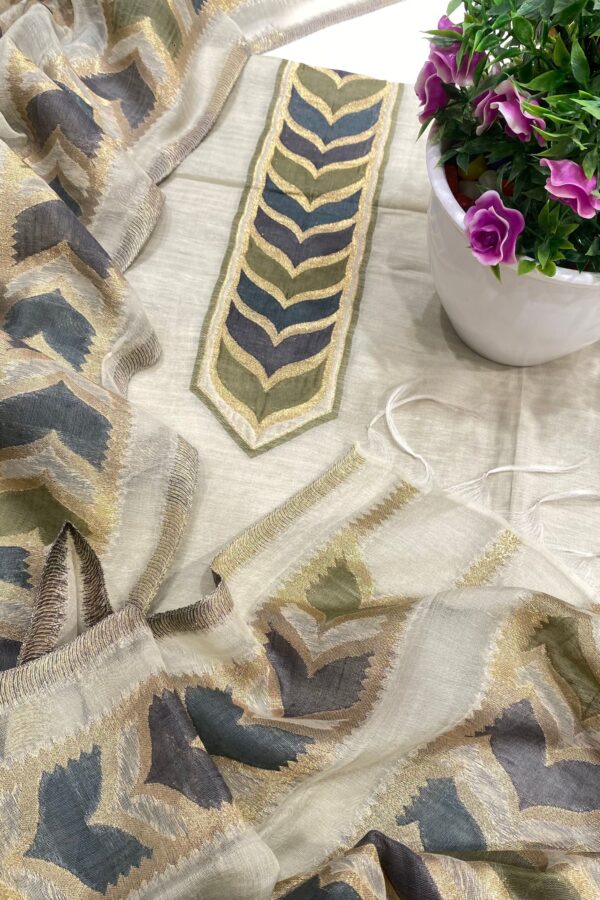 Heritage Banarasi Suit in Organic Silk with Multi Jamdani Weaving