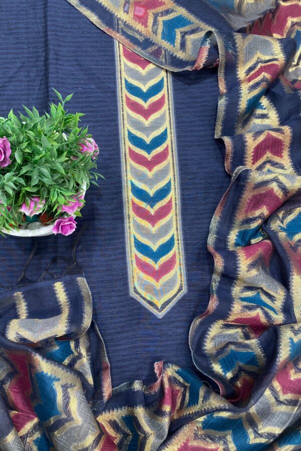 Heritage Banarasi Suit in Organic Silk with Multi Jamdani Weaving