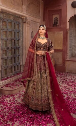 Regal Maroon & Gold Bridal Lehenga