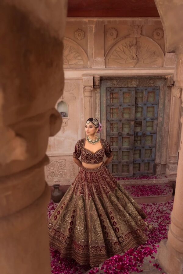 Regal Maroon & Gold Bridal Lehenga