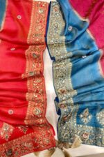 Fluorescent Elegance: Zari Woven Suit with Gota & Leather Detailing