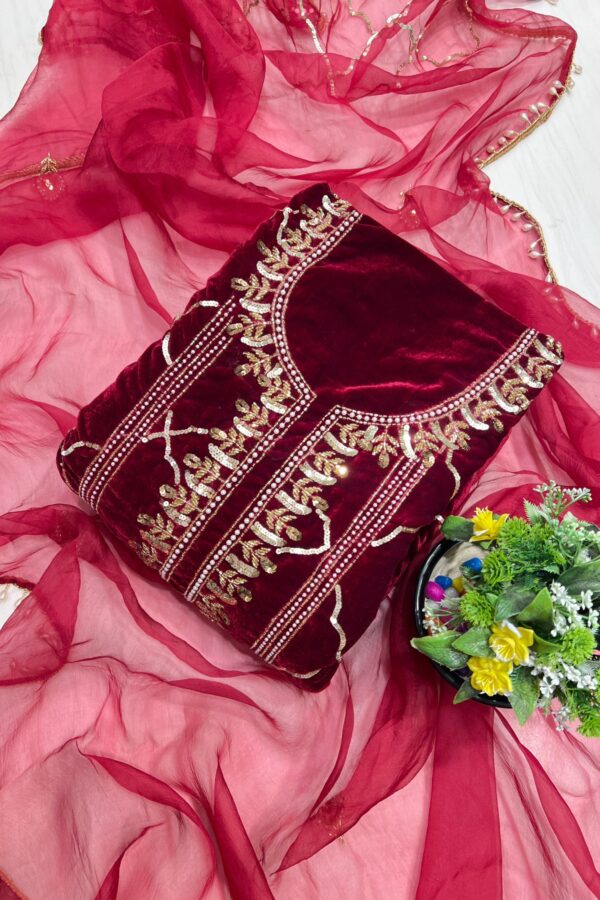 Hand Stitched Micro Velvet Pakistani Suit