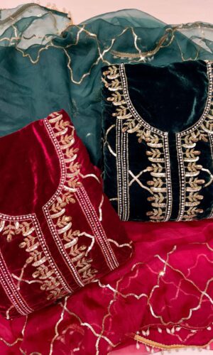 Hand Stitched Micro Velvet Pakistani Suit