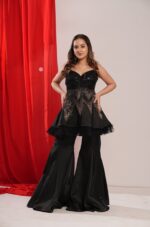 Girly Indo Western Peplum Top with Sequins, Beads and Bell Bottom