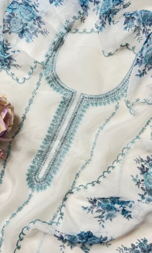 Elegant Handcrafted unstiched shirt with digital floral dupatta