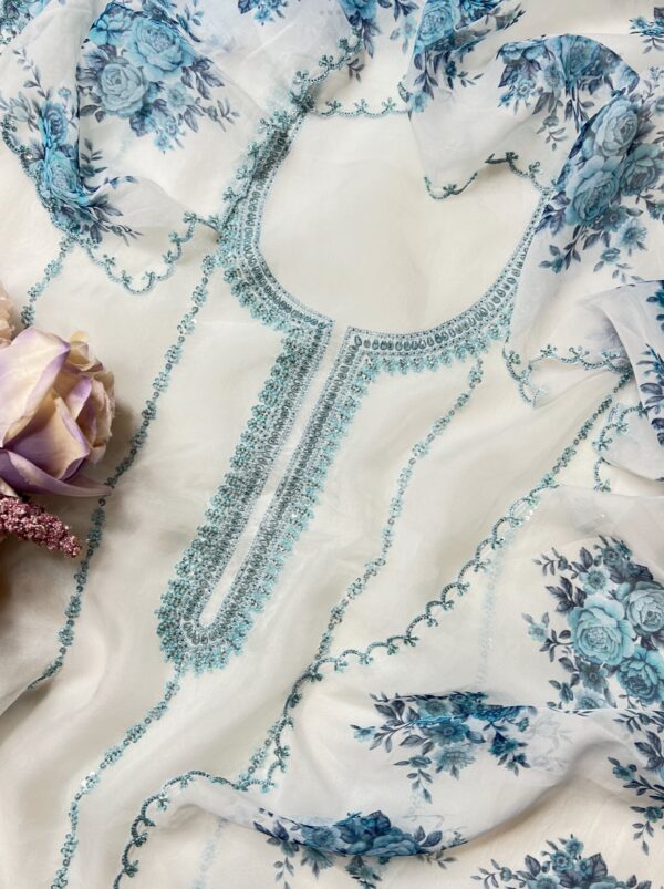 Elegant Handcrafted unstiched shirt with digital floral dupatta