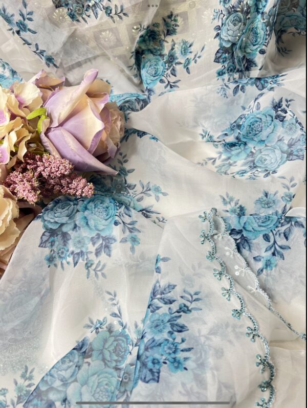 Elegant Handcrafted unstiched shirt with digital floral dupatta