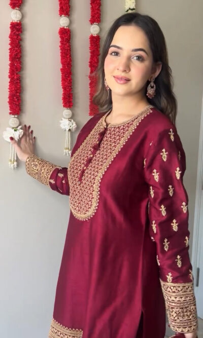Rich Maroon Hued Sharara suit with dupatta