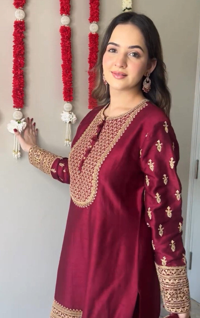 Rich Maroon Hued Sharara suit with dupatta