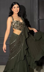 Olive hued ready made drape saree