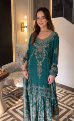 Green hued pure digital garara suit with dupatta