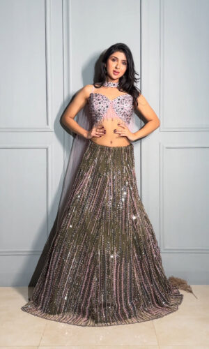 Green and pink hued girly lehenga choli