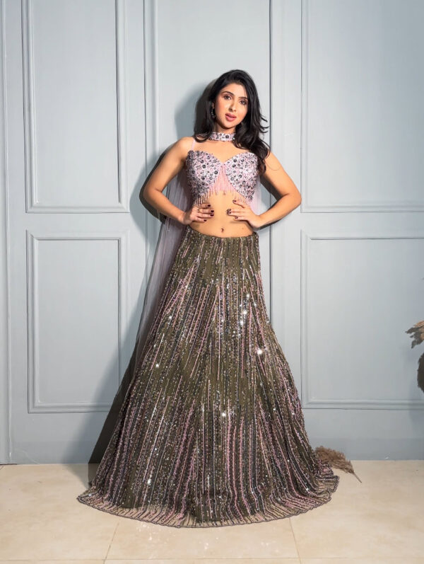 Green and pink hued girly lehenga choli