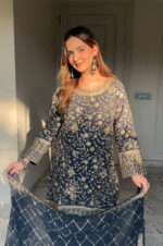 Grey coloured embroided garara suit with dupatta